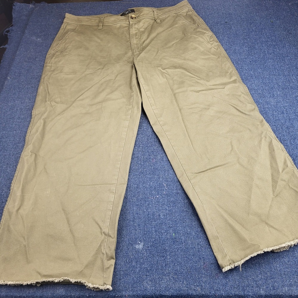 Banana Republic Womens 16 Wide-Leg High-Rise Cropped Pants Olive Green Raw Hem